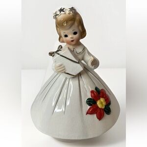 Vintage Josef Originals Christmas Angel Ceramic Japan Poinsettia White Present